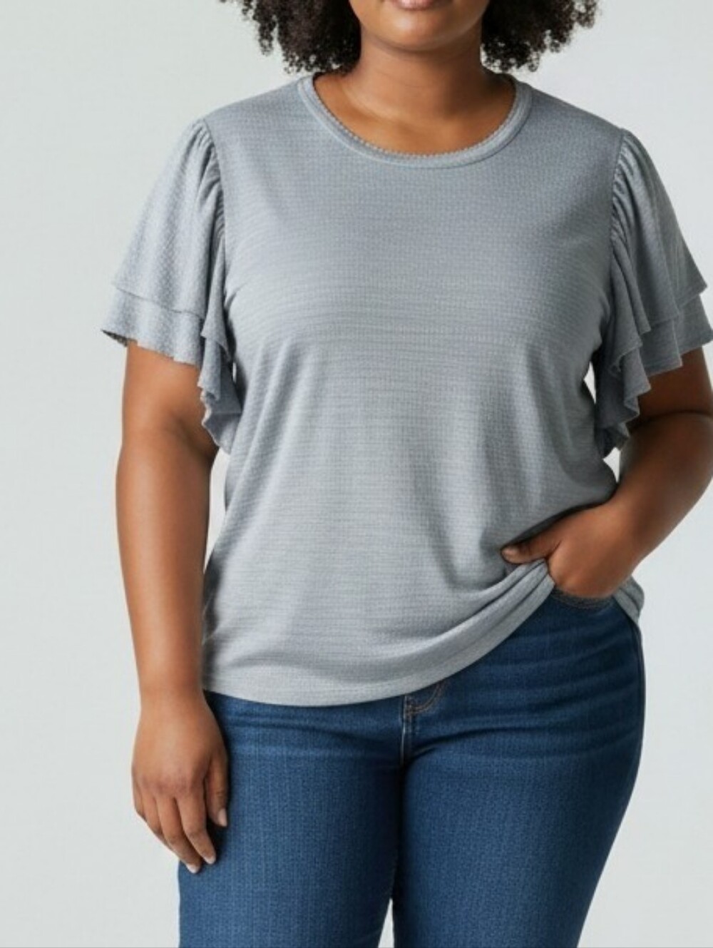 New Light Blue Ruffled Sleeve Women's Top By Jane + Delancey Size 3X